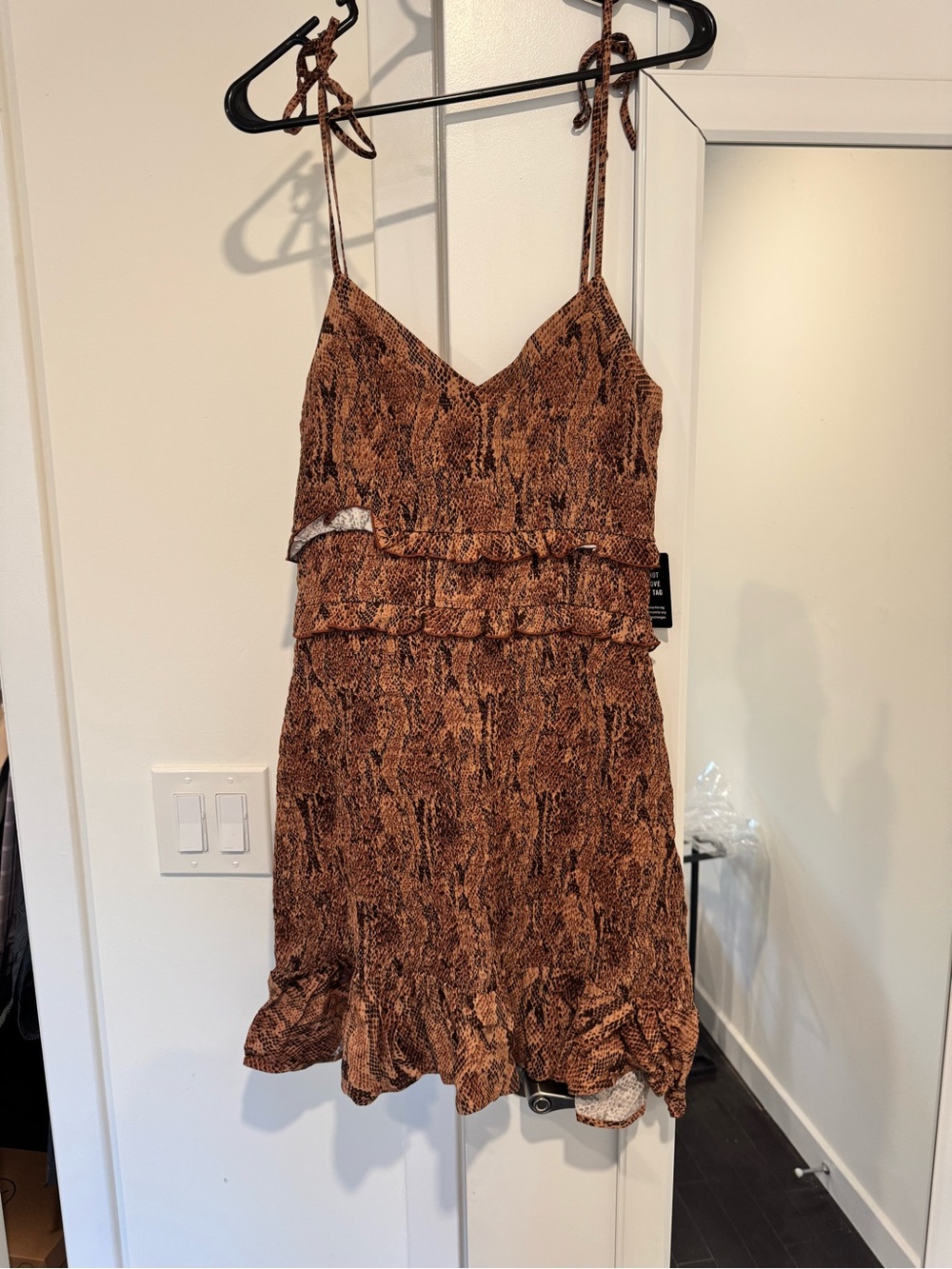 Express Brown Snake-Print Tiered Mini Dress